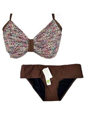 NWT Next By Athena Swim Suit Bikini Top 36D Bottom S 2PCs Brown Beach Vacation